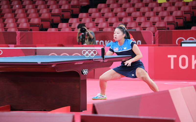Lily Zhang against Nigeria’s Offiong Edem in her opening outing in the Tokyo 2020 Games.