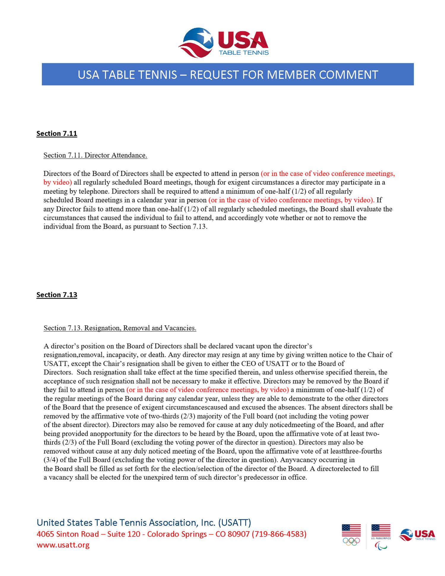 USA Table Tennis Board of Directors Seeks Member Comment on Proposed Amendments to the Bylaws 5