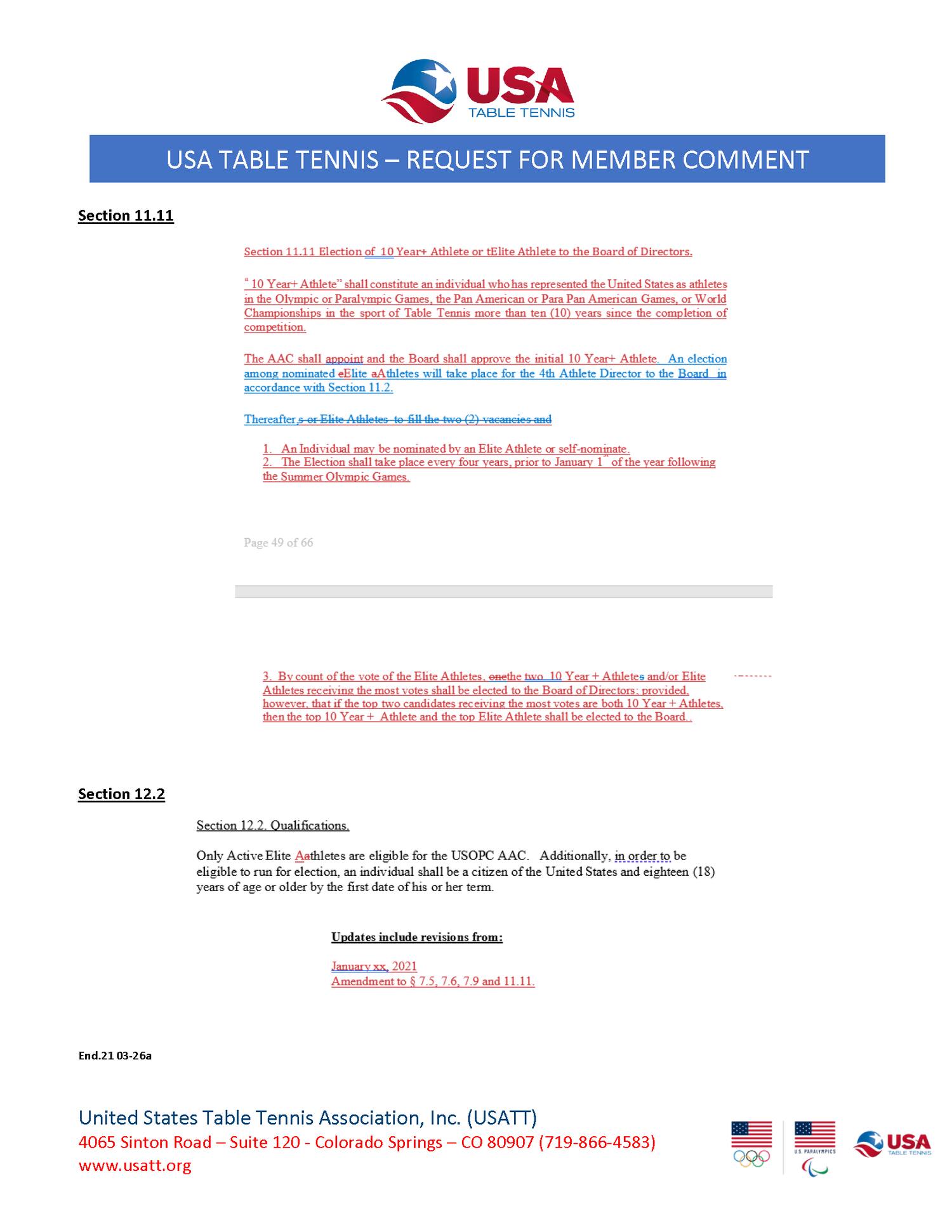 USATT  Request for Member Comment Statement from Board on Bylaw Amendments - PDF download available at the bottom of the page