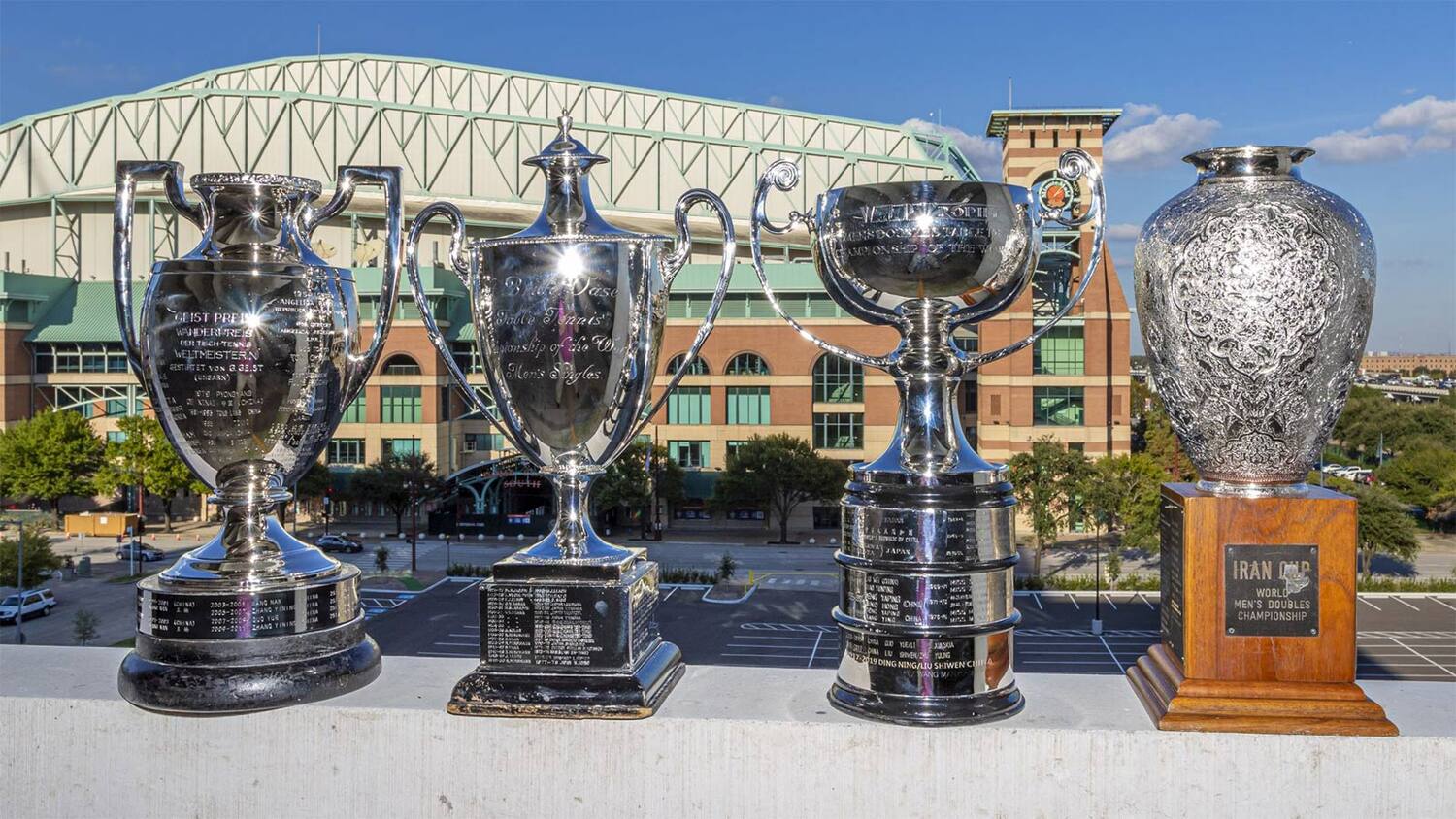WTTC trophies in front of the Minute Maid Park, home of the Houston Astros
