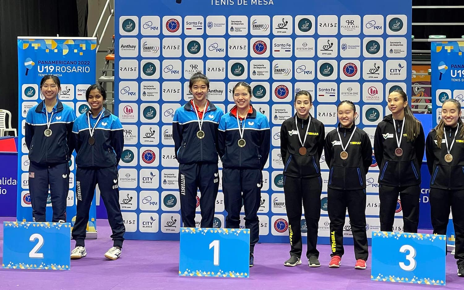 Sally Moyland/Angie Tan (gold medal), Sarah Jalli/Tiffany Ke (silver medal) in Girls' Doubles at 2022 Pan Am Youth Champs.