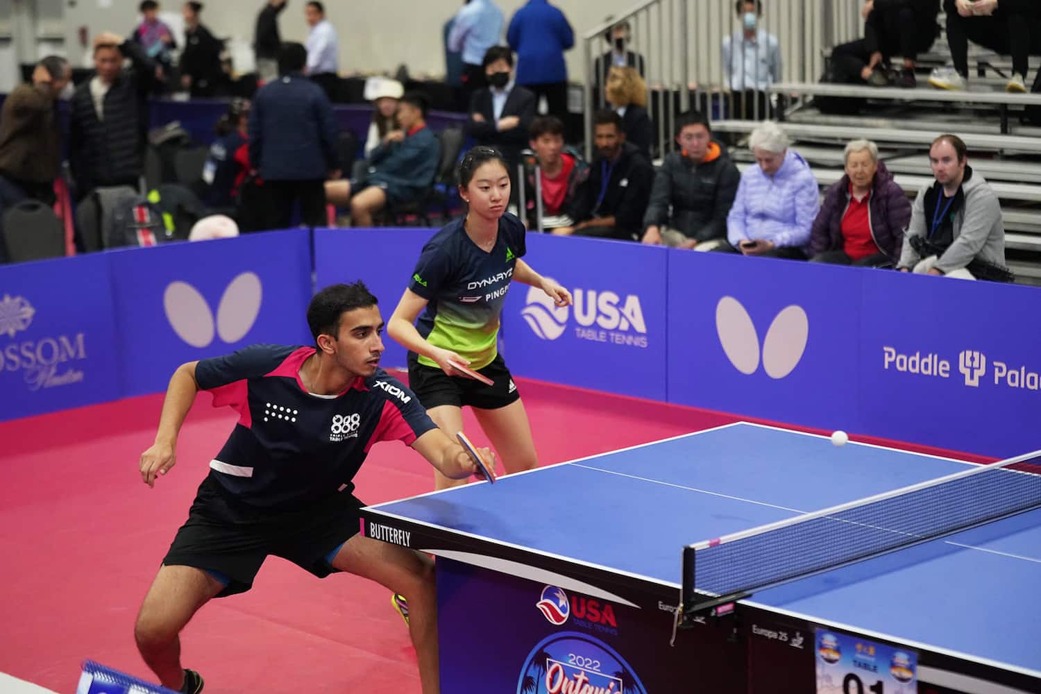 Nikhil Kumar and Amy Wang in the Mixed Doubles final at 2022 U.S. Open Table Tennis Championships. California.