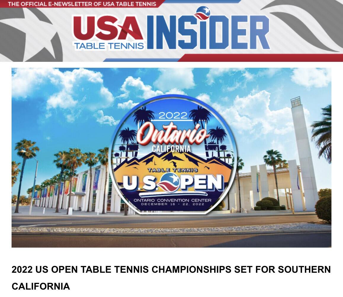 USATT Insider cover,  July 29, 2022.
