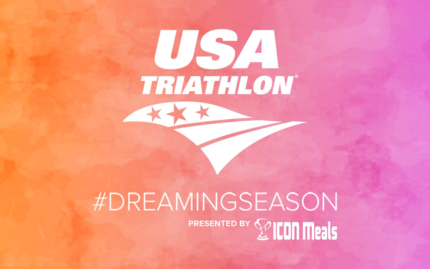 pink and orange graphic that reads USA Triathlon #DreamingSeason presented by ICON Meals