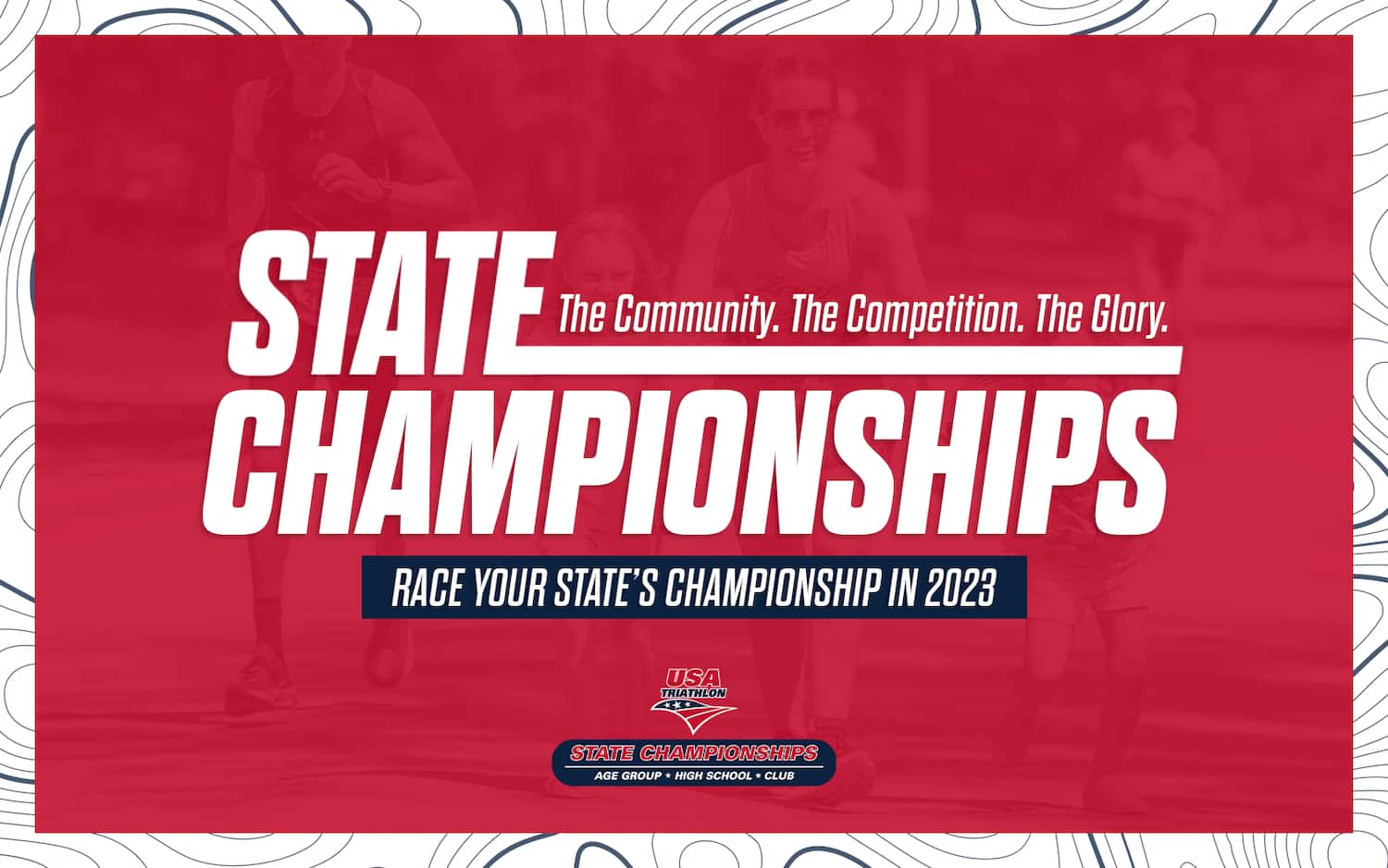 red, white and blue state championships graphic
