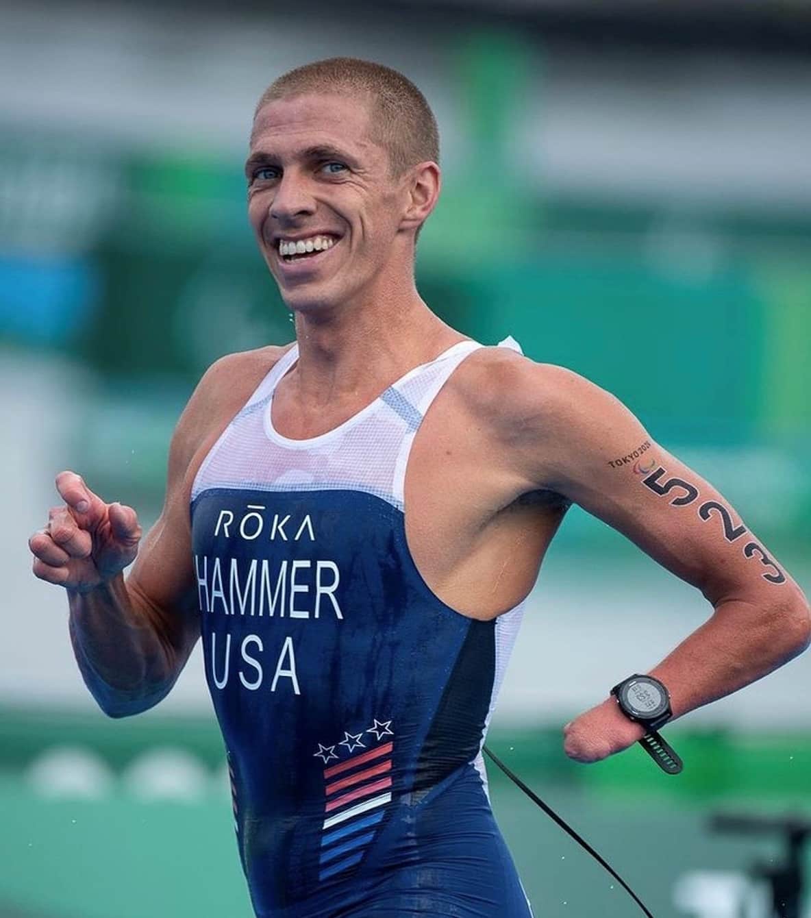 Paratriathlete Chris Hammer runs in a competition