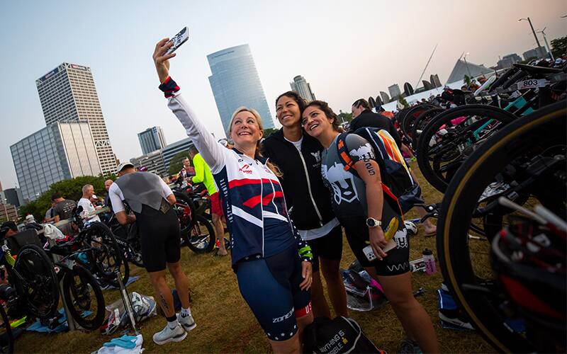 Women taking a selfie in transition