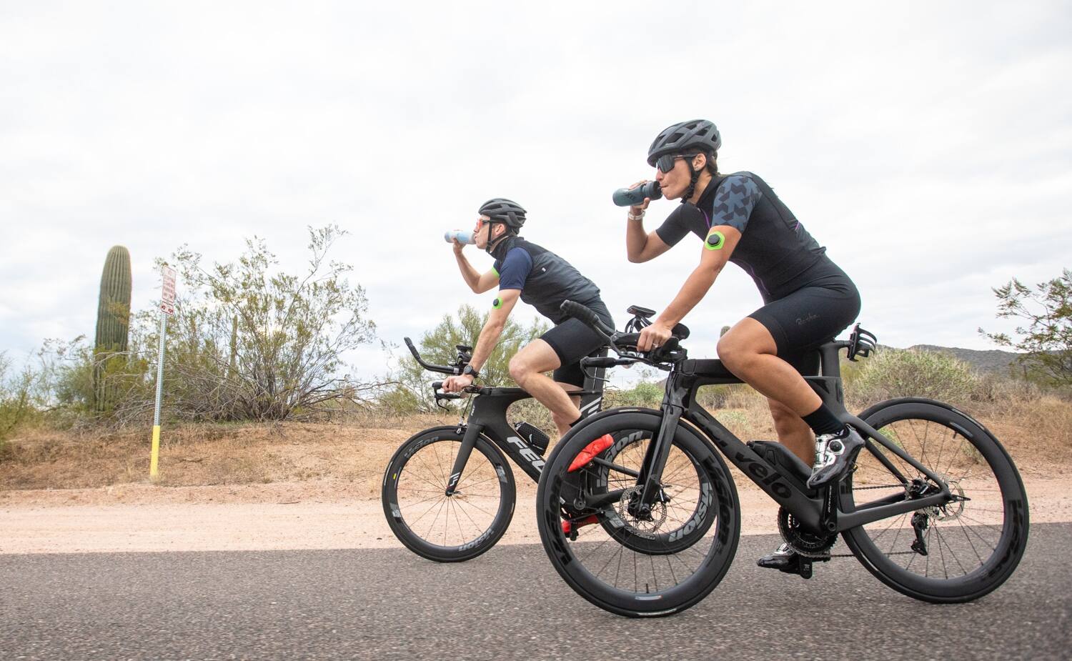 Athletes biking