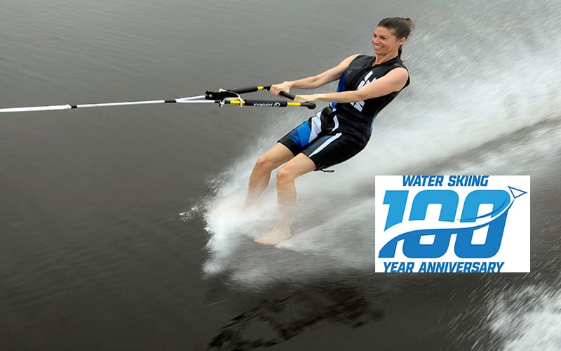 Rachel Normand barefoot water skiing