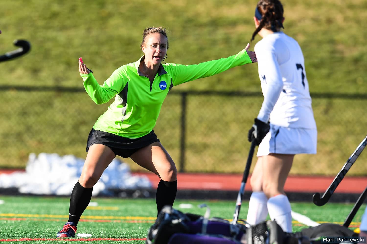 USA Umpire Mallory Federoff officiates the 2019 NCAA Division III Championship between West Chester and Saint Anselm at Millersville University in Pennsylvania