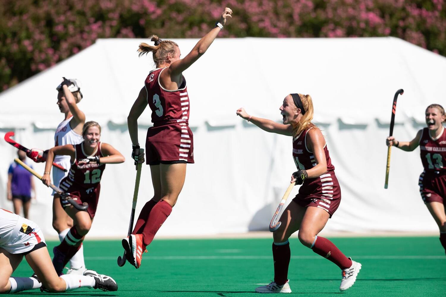 Boston College celebrates a goal against Maryland