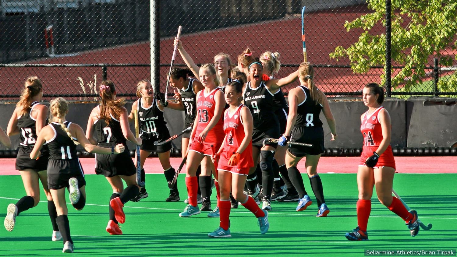 Bellarmine celebrates their first Division I win over Ball State