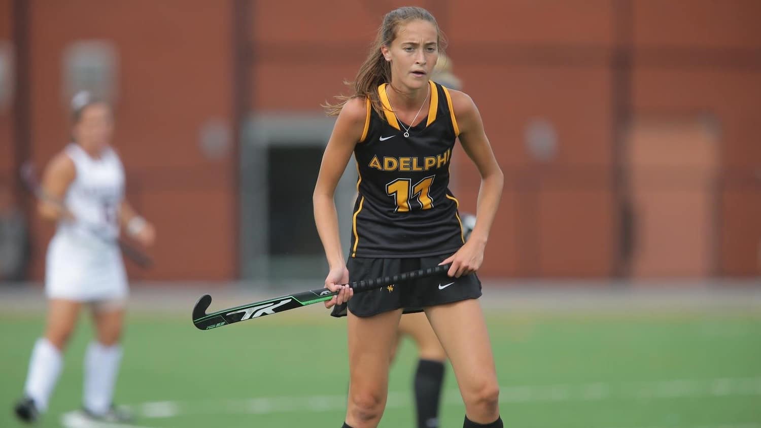 Adelphi field hockey plays a game earlier this season