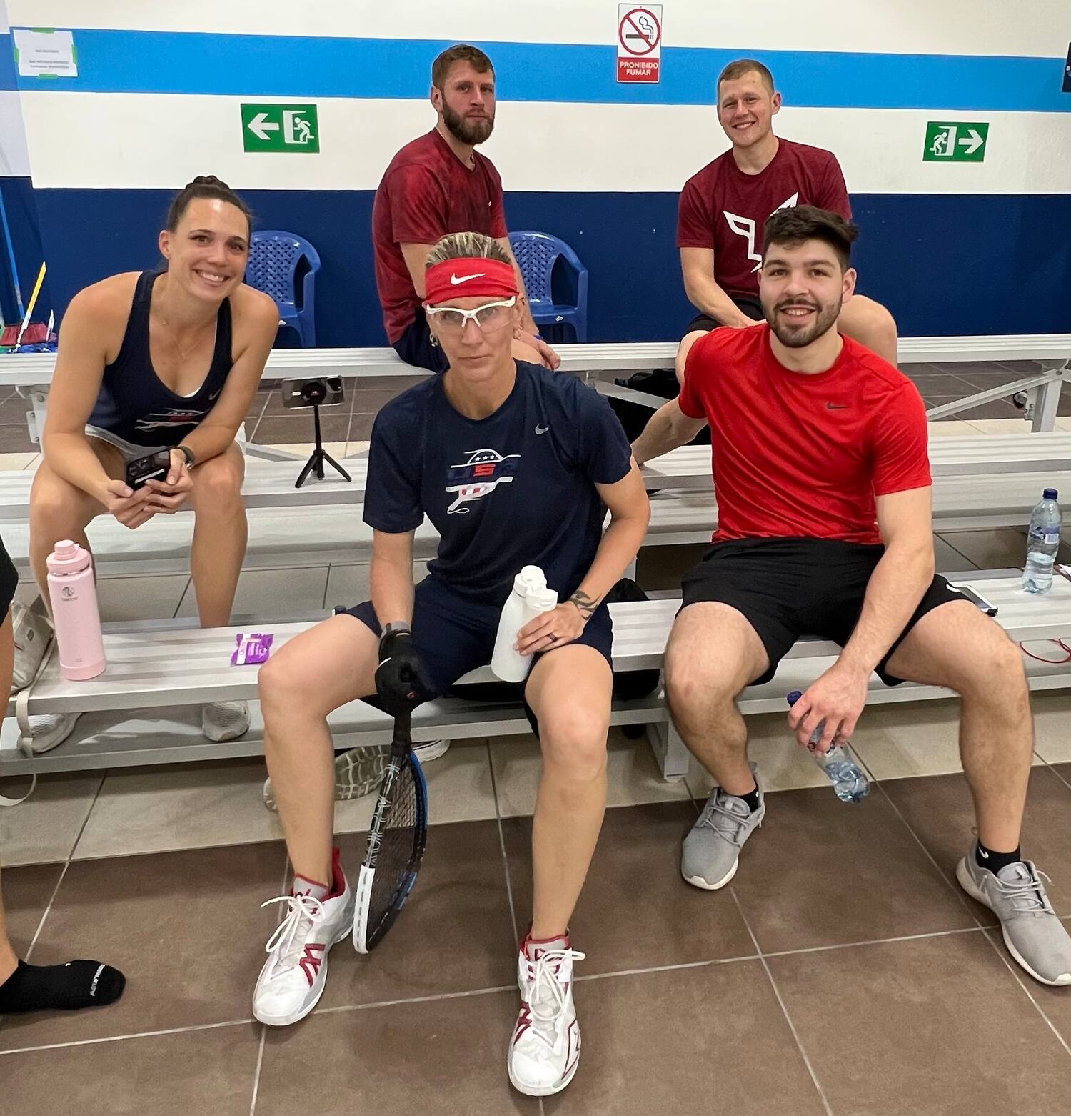 Michelle Key, Jake Bredenbeck, Sam Bredenbeck, Thomas Carter, cheering on Rhonda Rajsich at the XXXIV Pan American Racquetball Championships