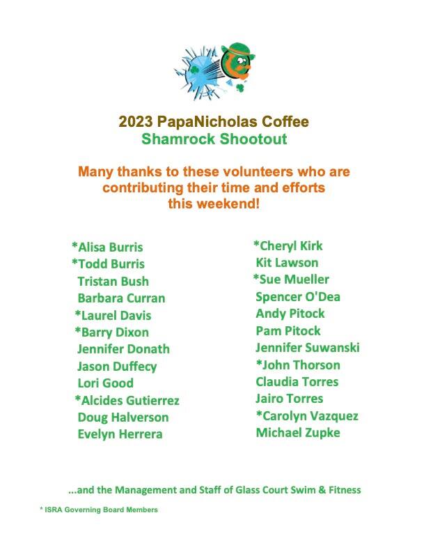 Volunteers at the 38th Annual PapaNicholas Coffee Shamrock Shootout Presented by Glass Court Swim & Fitness