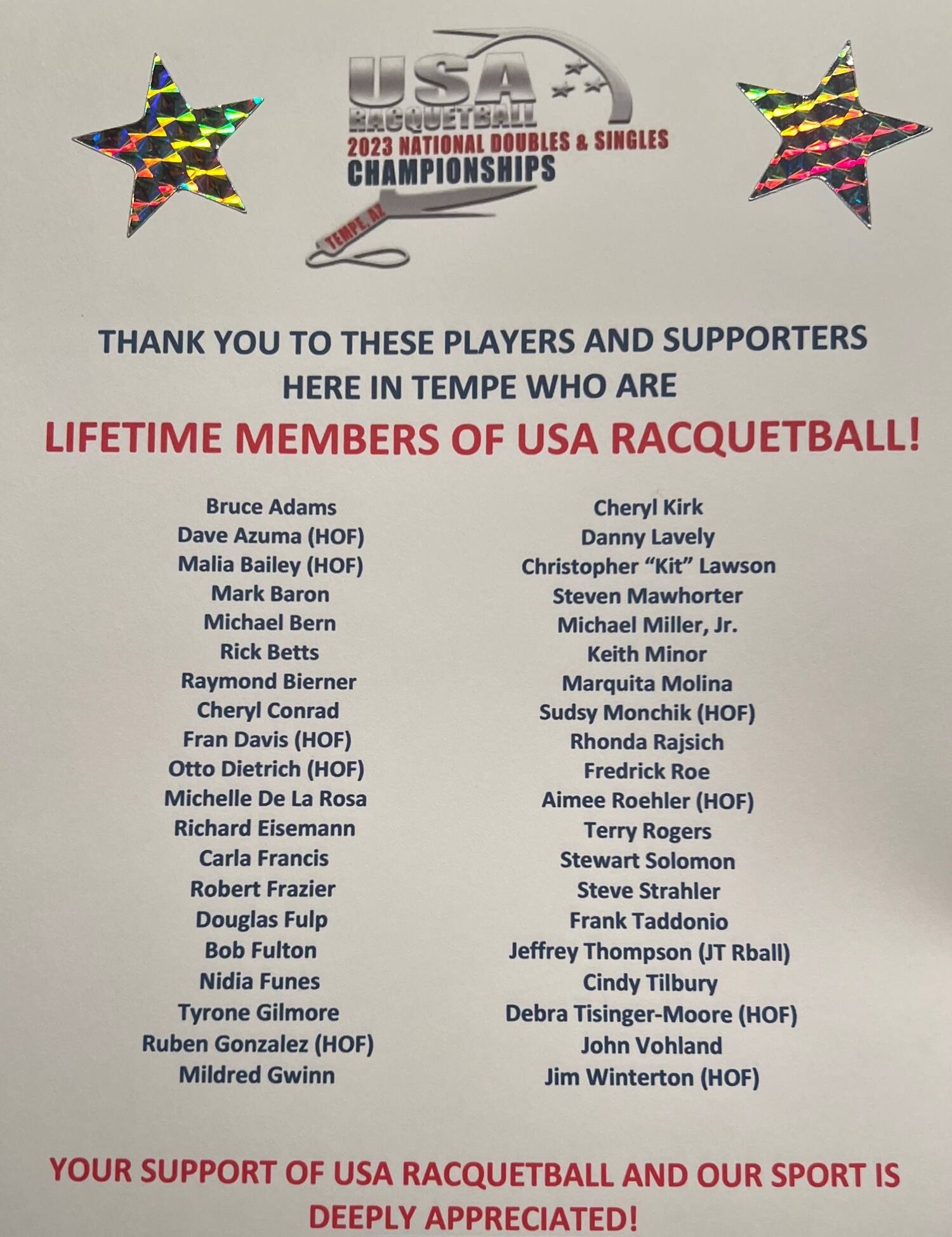2023 National Doubles/Singles Championships - Lifetime Members