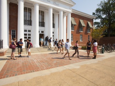 Students walking outside of Garrett Hall
