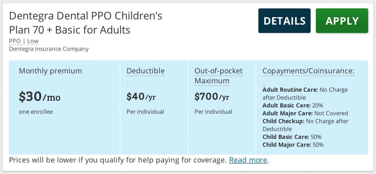 can you just get dental insurance on healthcare gov