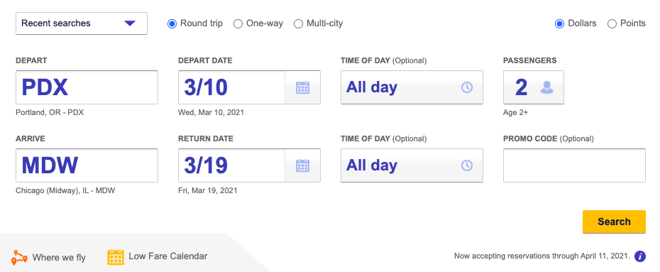 Check flight availability for you and your companion