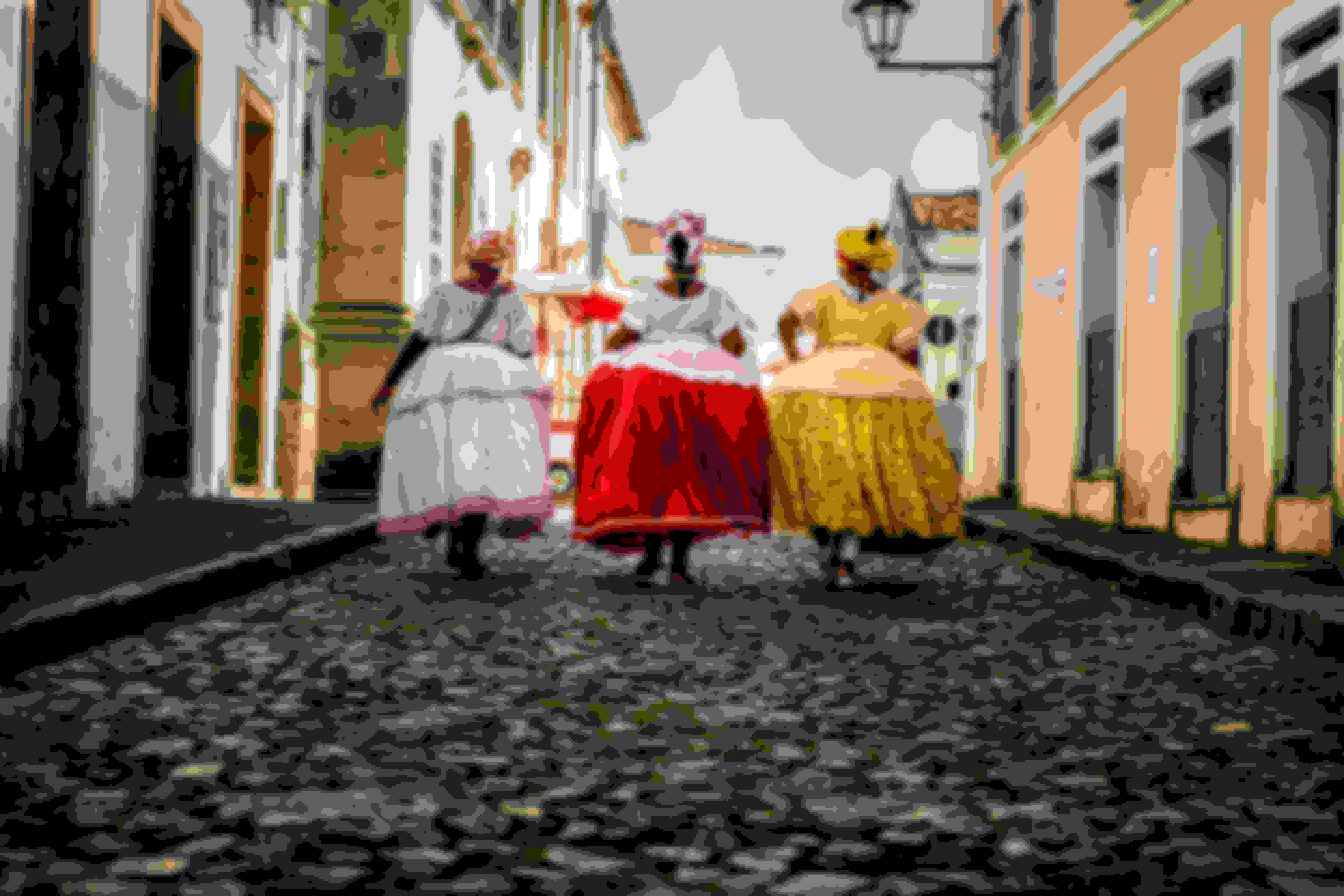 View of women in traditional outfits in Salvador, Bahia in Brazil