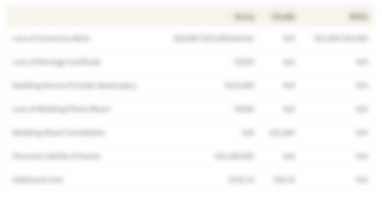 This table shows a sample of travel insurers that offer wedding-related coverage