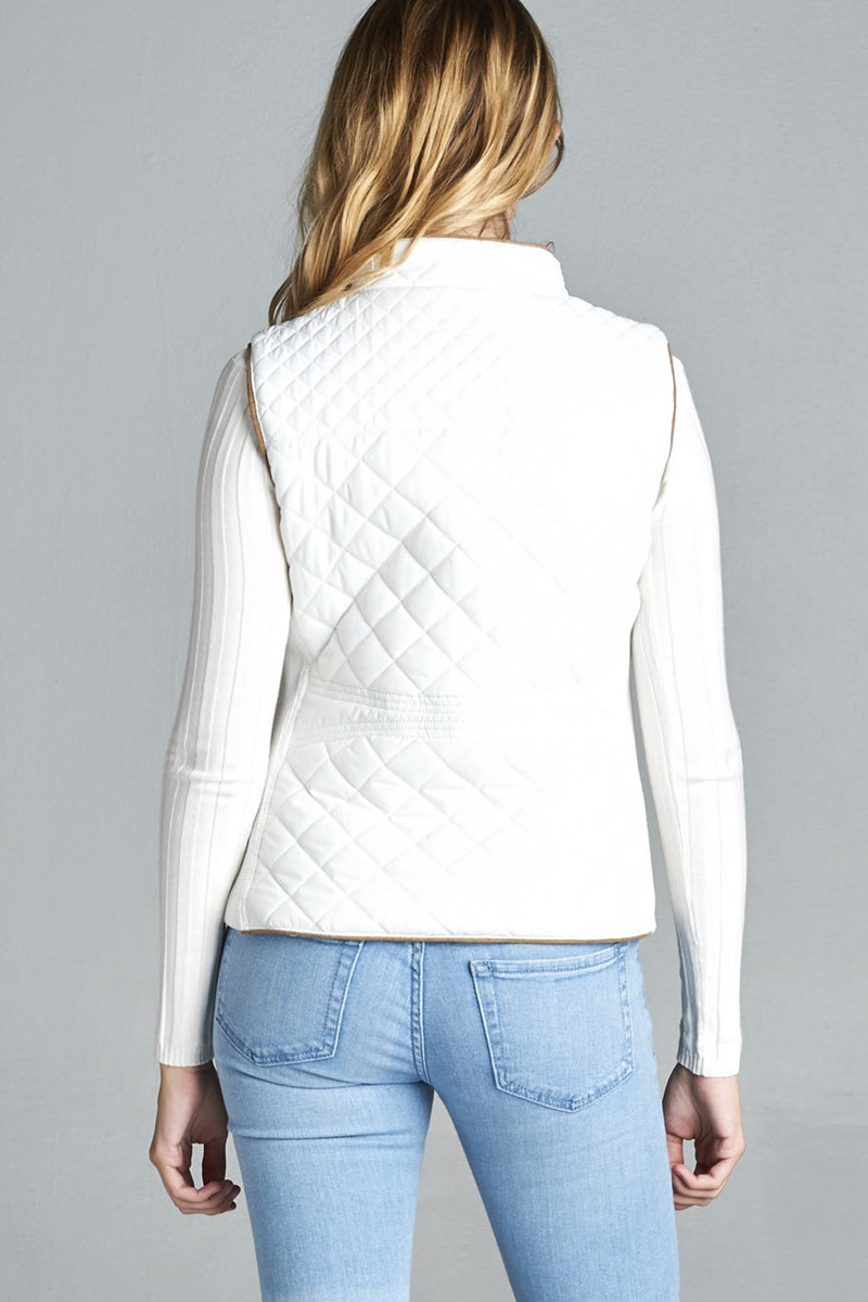 Women/'s Lightweight Quilted Padding Vest w// Suede Piping Details Top Jacket