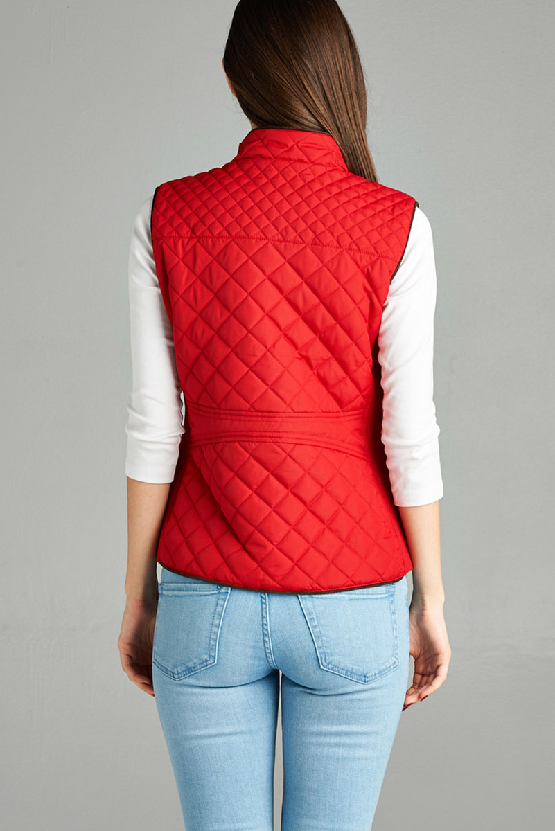 Women/'s Lightweight Quilted Padding Vest w// Suede Piping Details Top Jacket