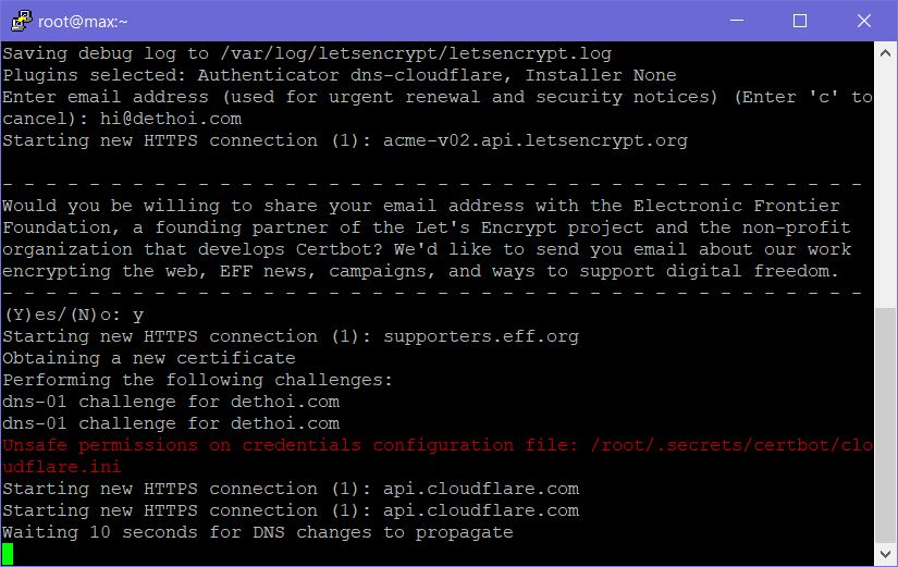certbot 6 - Cài đặt Let’s Encrypt Wildcard SSL miễn phí tự động với CloudFlare Cài đặt Let’s Encrypt Wildcard SSL miễn phí tự động với CloudFlare - 4