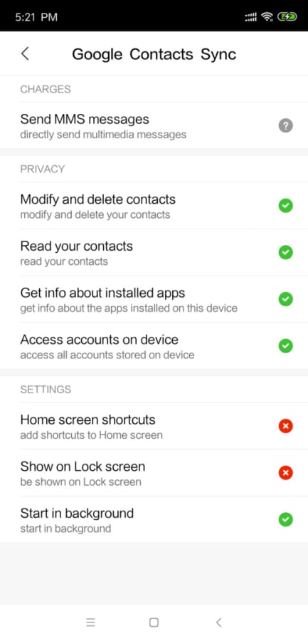 GCS Permissions - Sửa lỗi điện thoại Xiaomi không đồng bộ danh bạ Google Google Contact Sync Permissions