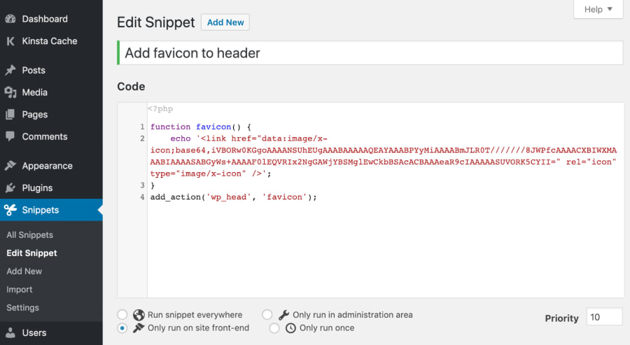 php favicon header - Tạo một Favicon trống cho Wordpress (Sửa lỗi 404) PHP Favicon với Code Snippets