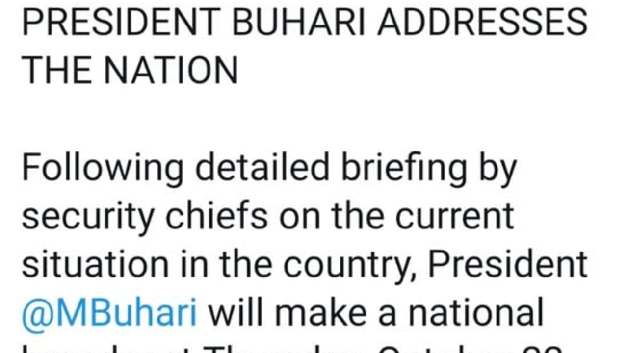 EndSARS: Buhari To Address Nigerians At 7pm EndSARS: Buhari To Address Nigerians At 7pm