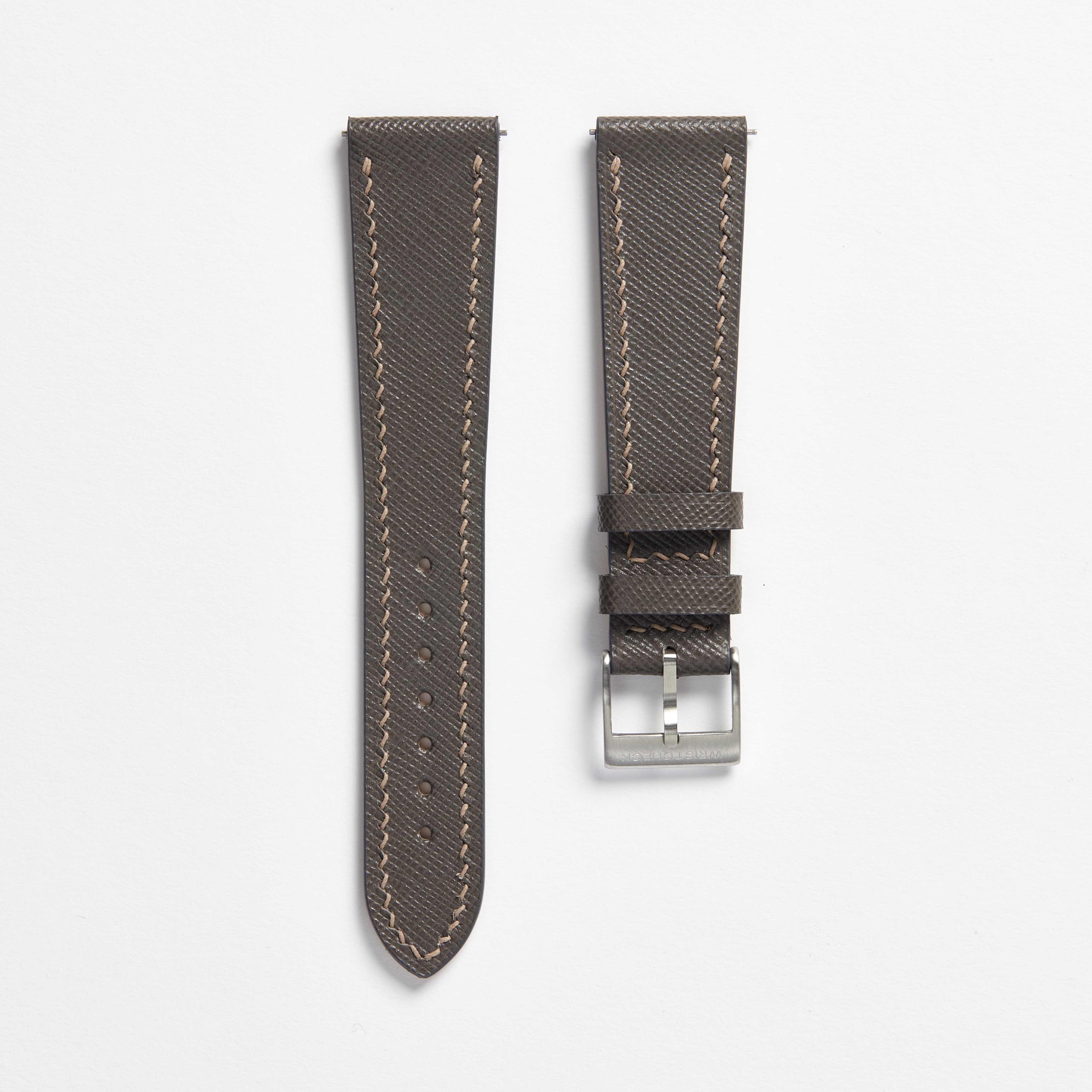 "Strapped for Time" Hand-Stitched Dark Grey Saffiano Watch Strap (Made to Order) Product Image 1