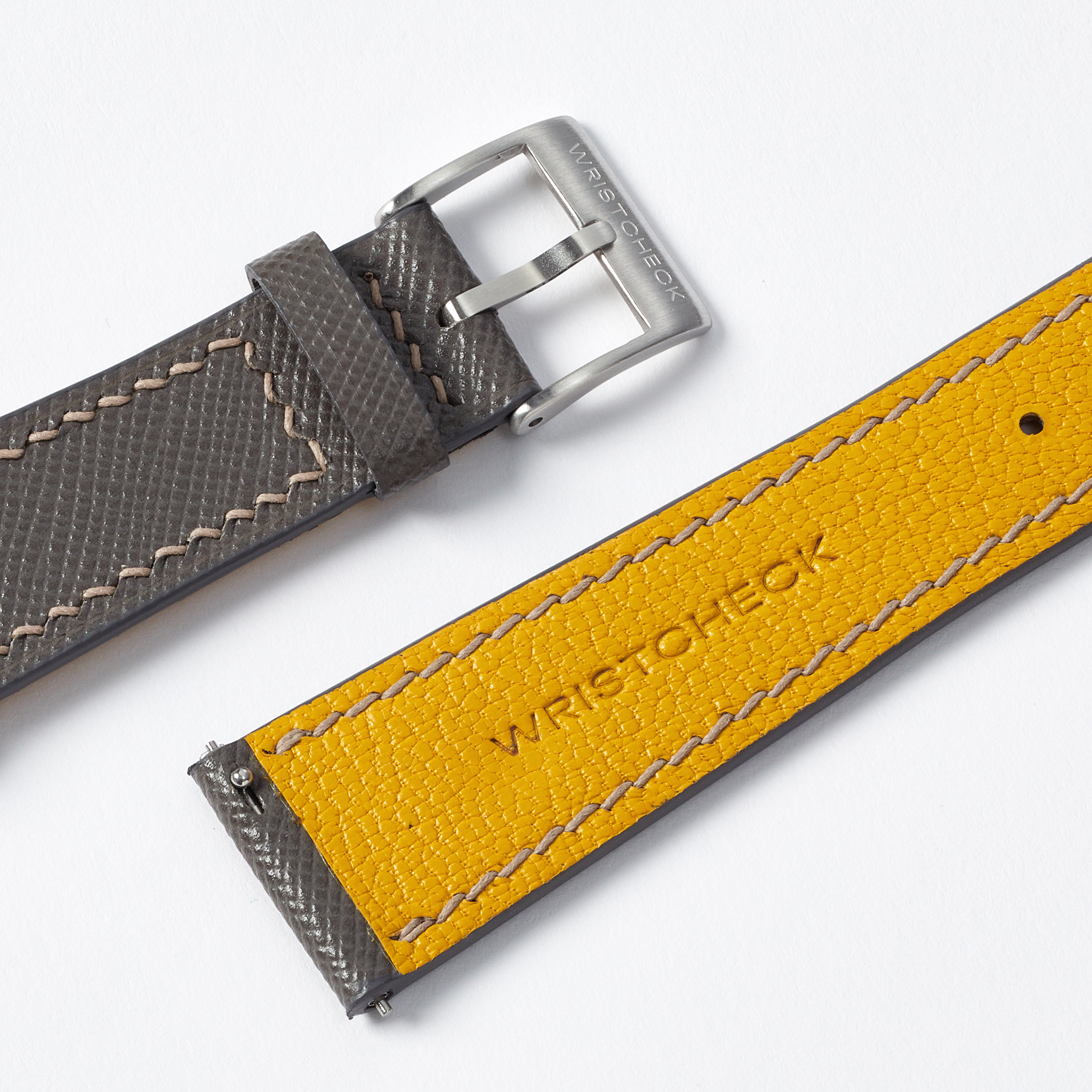 "Strapped for Time" Hand-Stitched Dark Grey Saffiano Watch Strap (Made to Order) Product Image 3