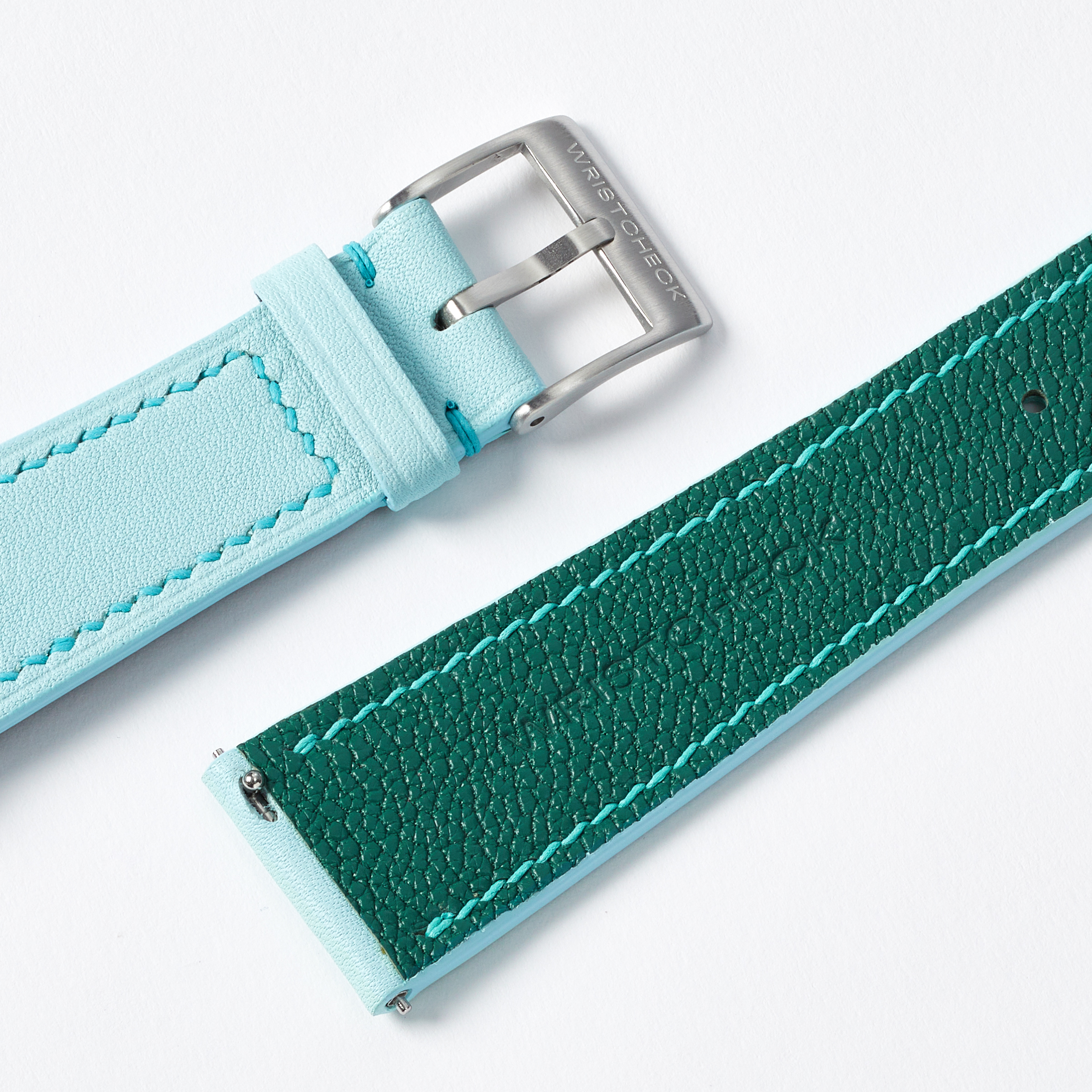 "Strapped for Time" Hand-Stitched Baby Blue Swift Watch Strap (Made to Order) Product Image 3