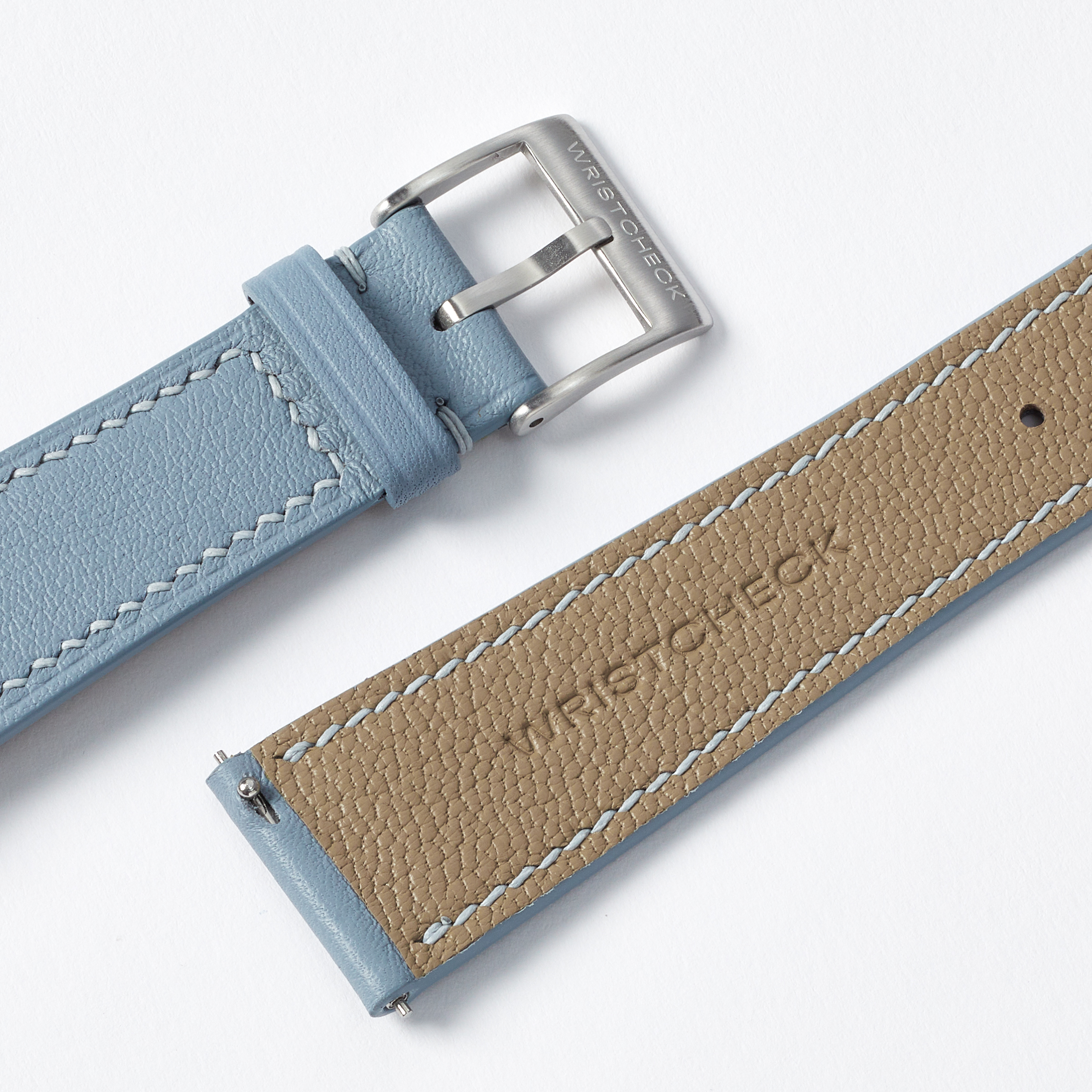 "Strapped for Time" Hand-Stitched Blue Swift Watch Strap (Made to Order) Product Image 3