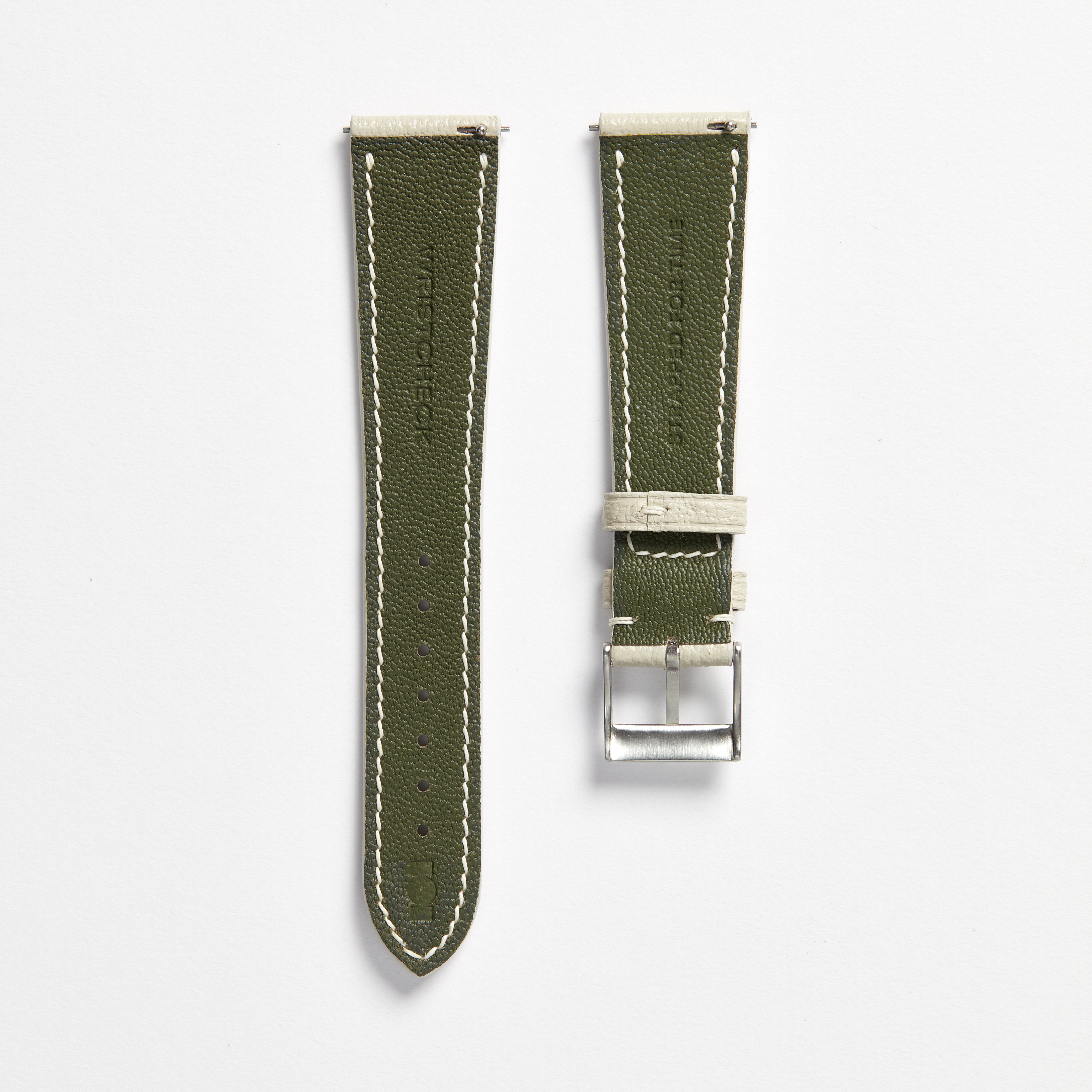 "Strapped for Time" Hand-Stitched Off White Chevre Watch Strap (Made to Order) Product Image 2