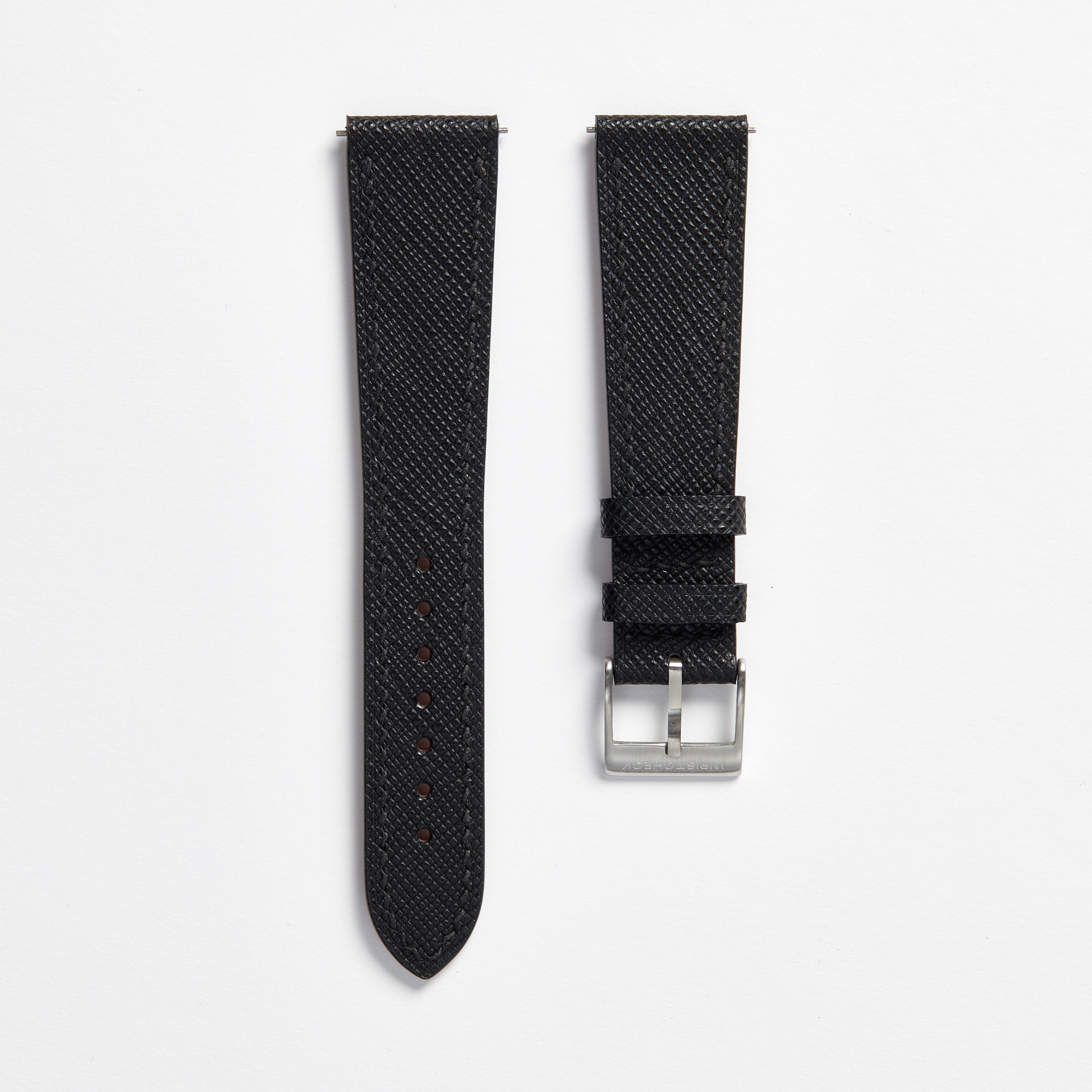 "Strapped for Time" Hand-Stitched Black Saffiano Watch Strap (Made to Order) Product Image 1