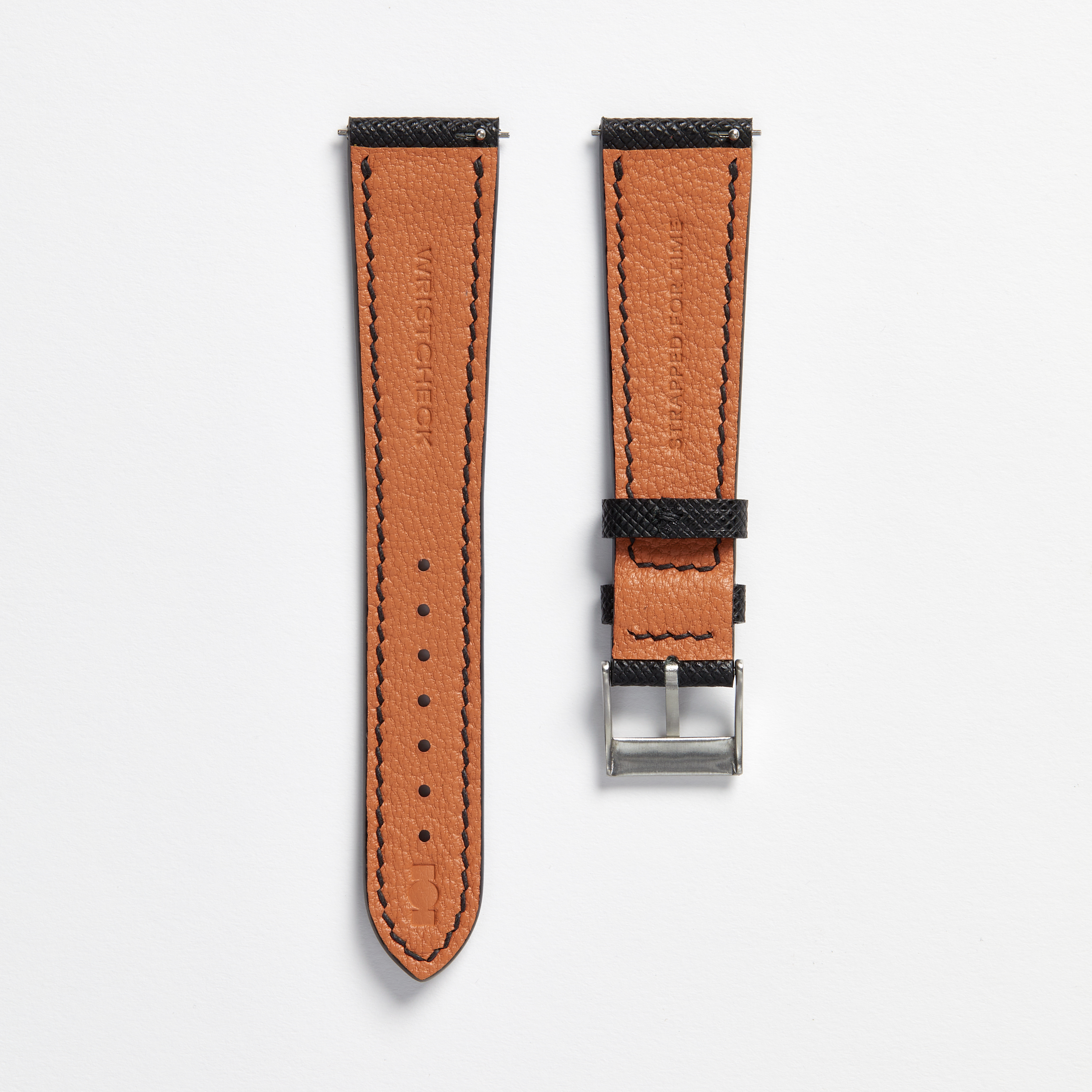 "Strapped for Time" Hand-Stitched Black Saffiano Watch Strap (Made to Order) Product Image 2