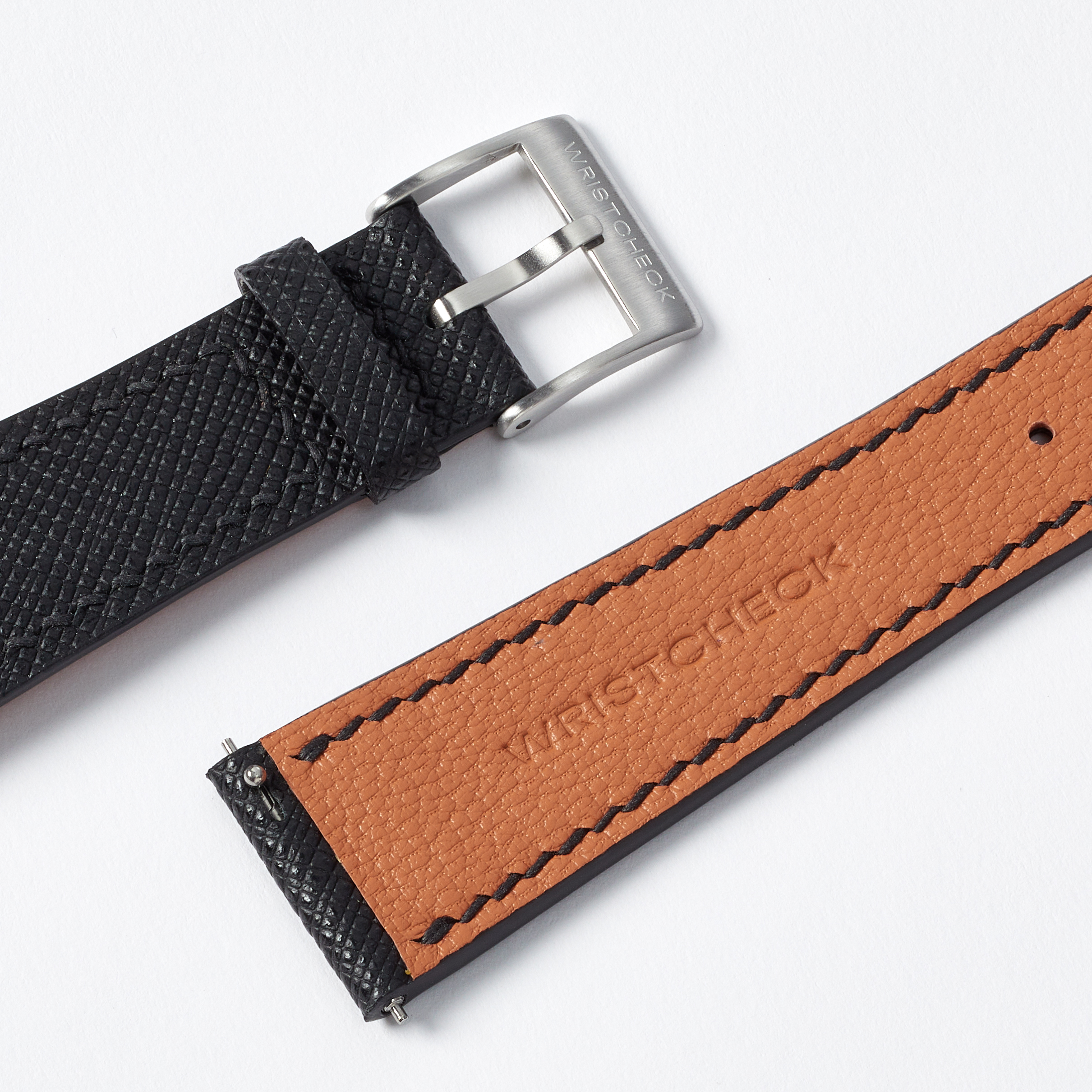 "Strapped for Time" Hand-Stitched Black Saffiano Watch Strap (Made to Order) Product Image 3
