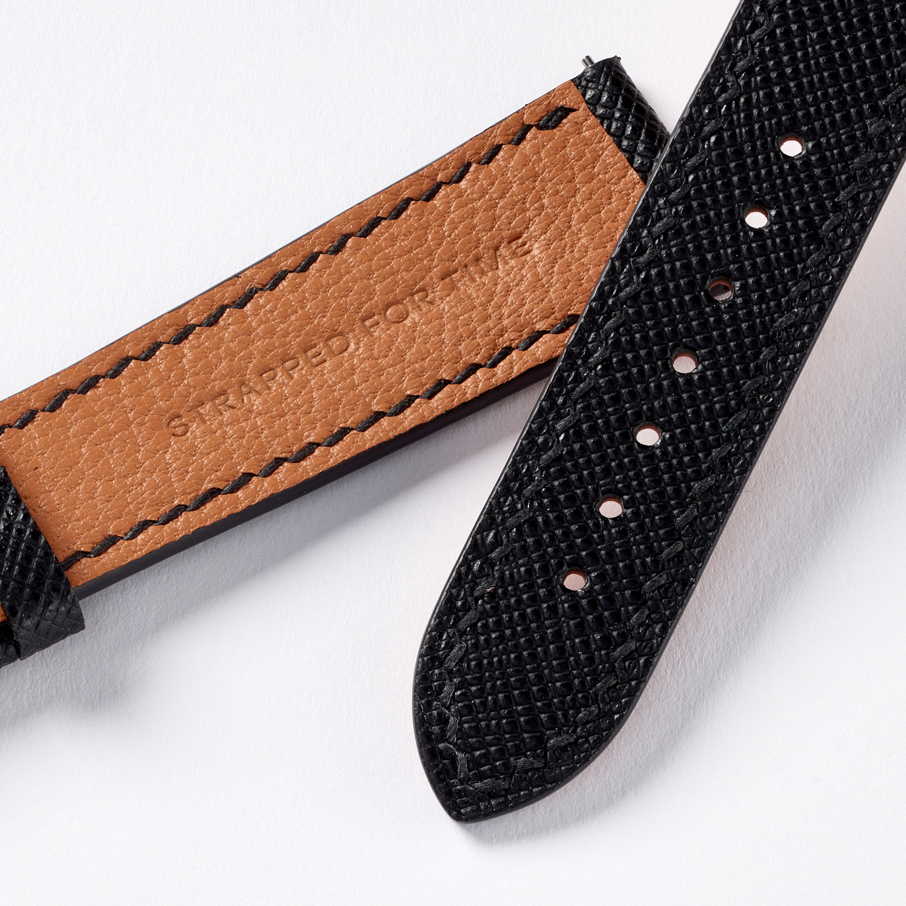 "Strapped for Time" Hand-Stitched Black Saffiano Watch Strap (Made to Order) Product Image 4