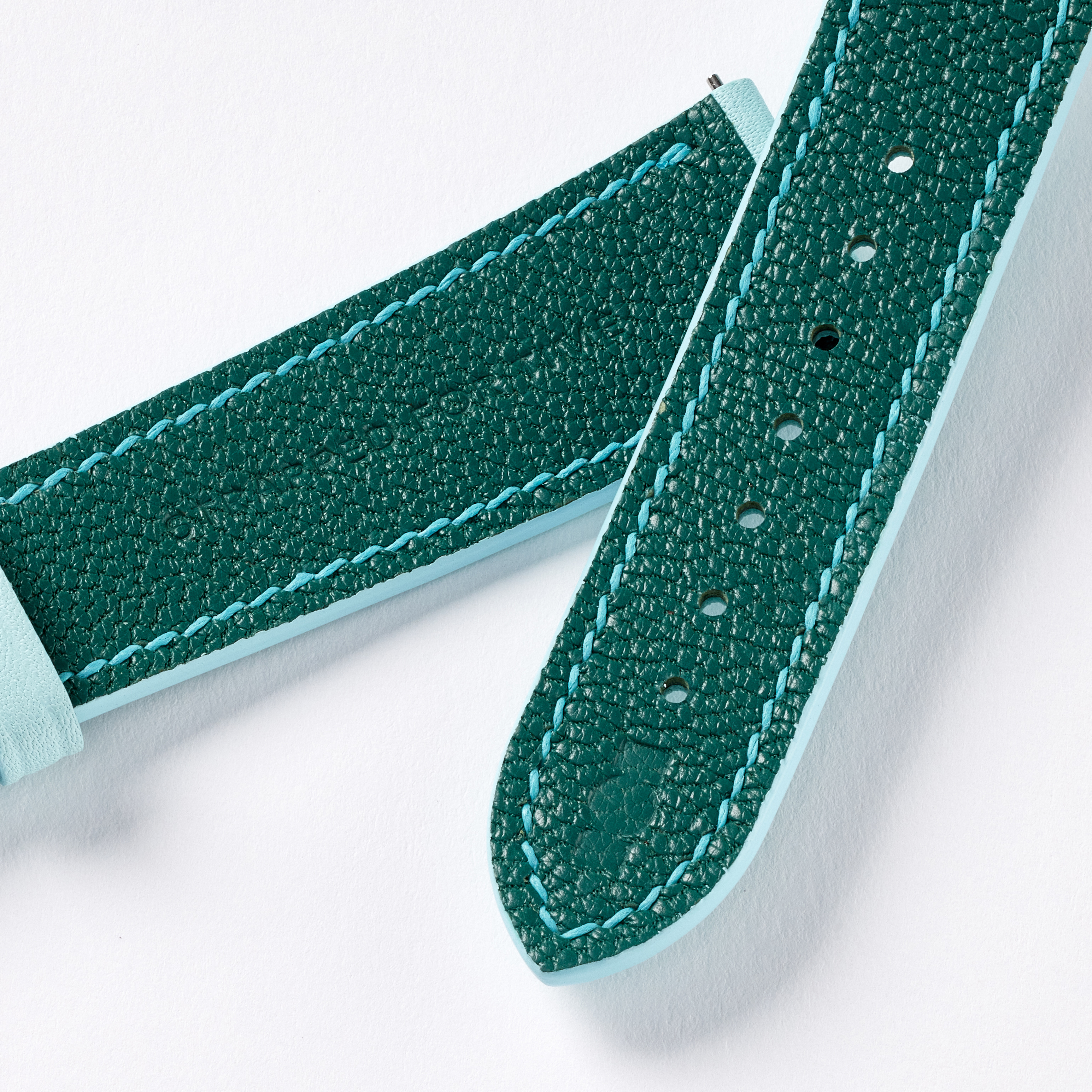 "Strapped for Time" Hand-Stitched Baby Blue Swift Watch Strap (Made to Order) Product Image 4