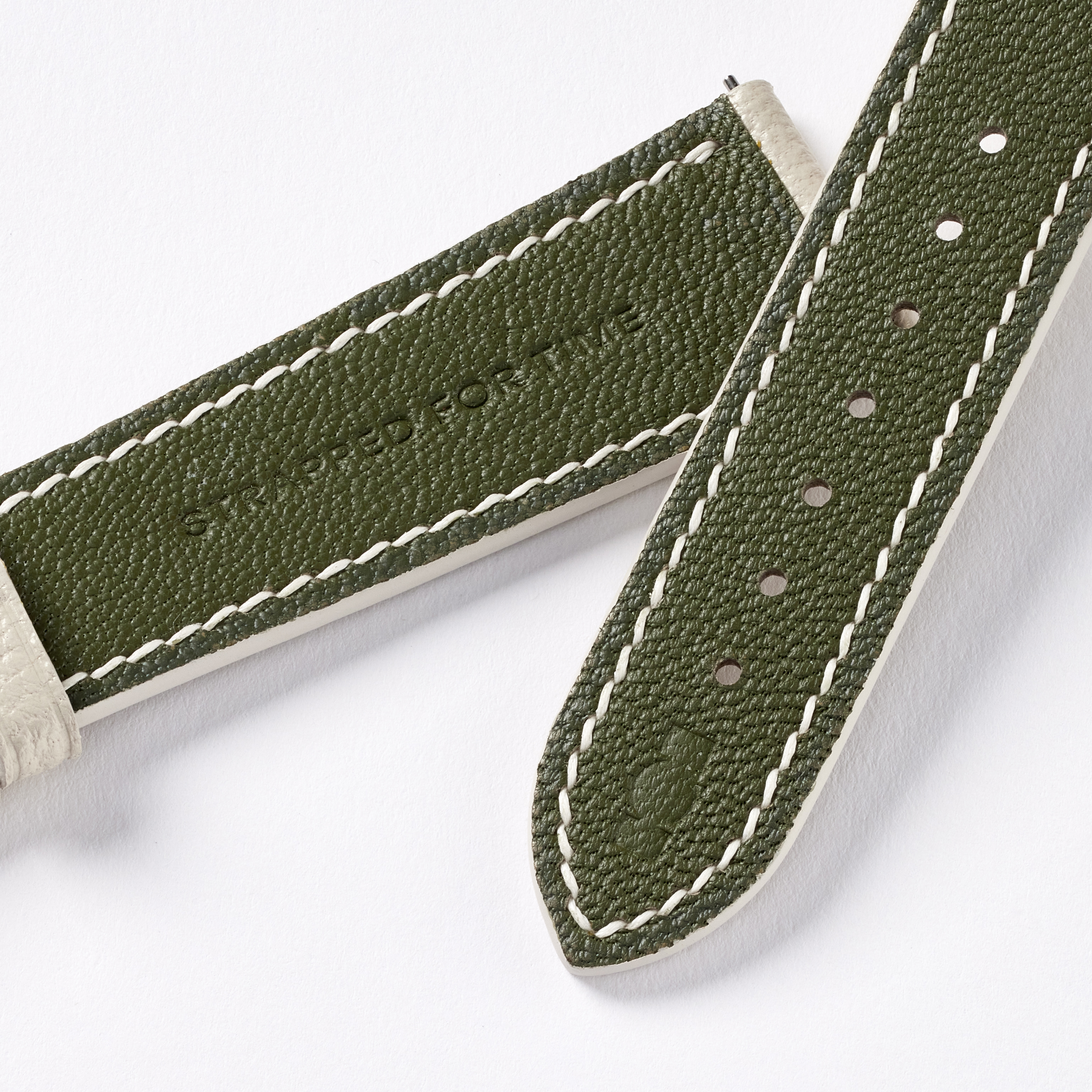 "Strapped for Time" Hand-Stitched Off White Chevre Watch Strap (Made to Order) Product Image 4