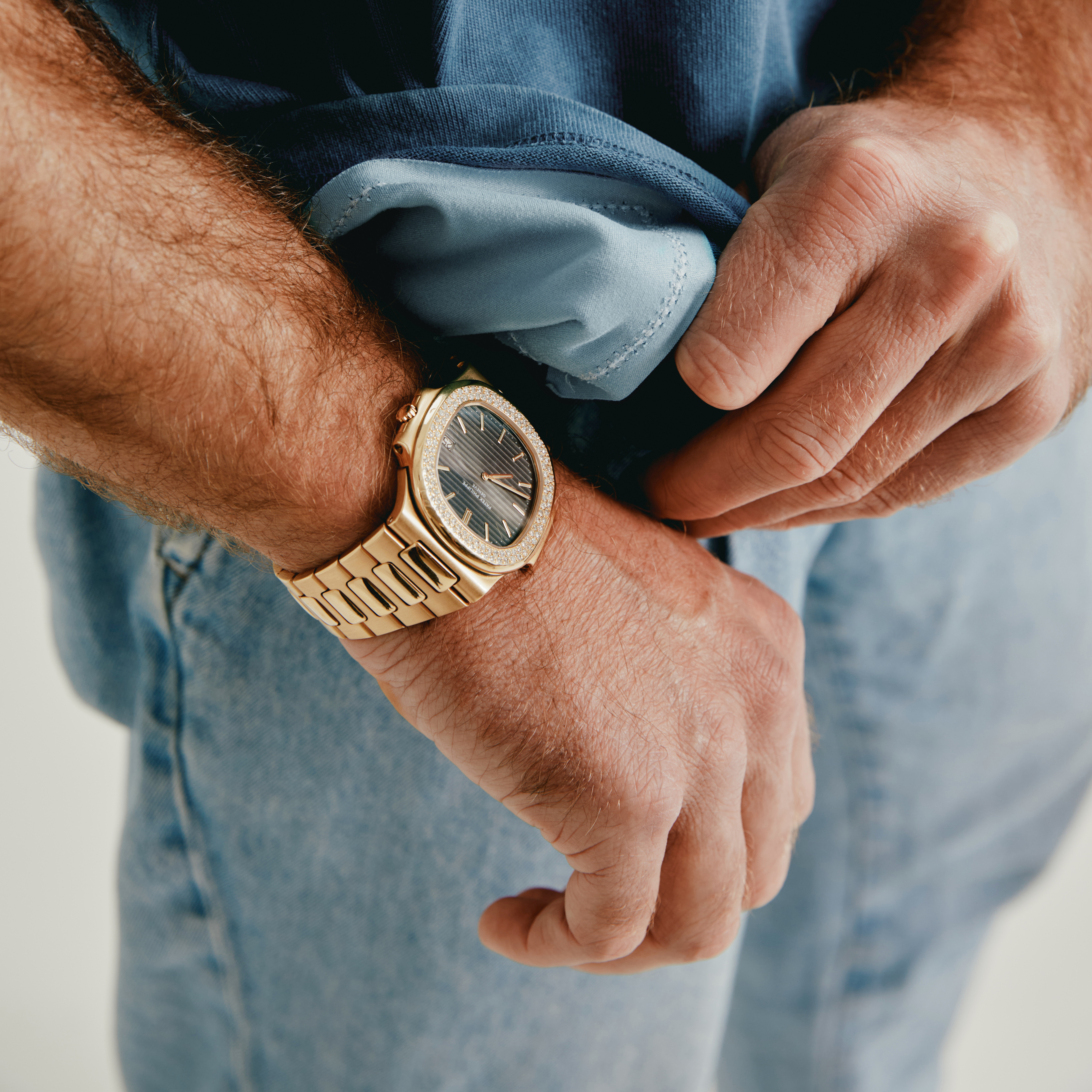 "Time Over Money" Tee With Sewn-In Watch Cloth Product Image 3
