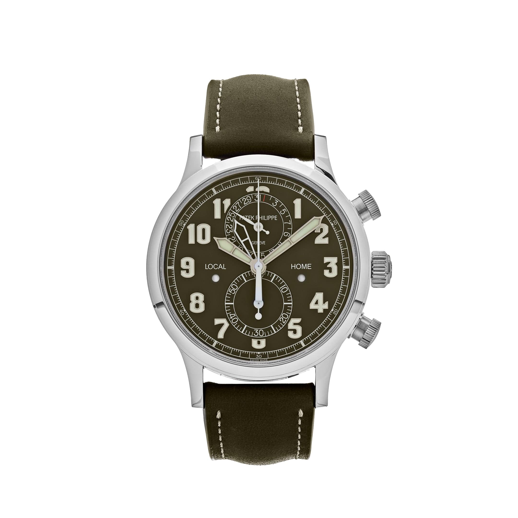 Calatrava Pilot Travel Time Chronograph White Gold Green Dial 42mm Product Image 1