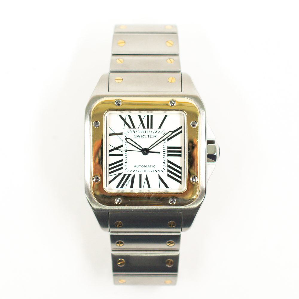Santos 100 Yellow Gold & Steel Silver Dial 38mm Product Image 1