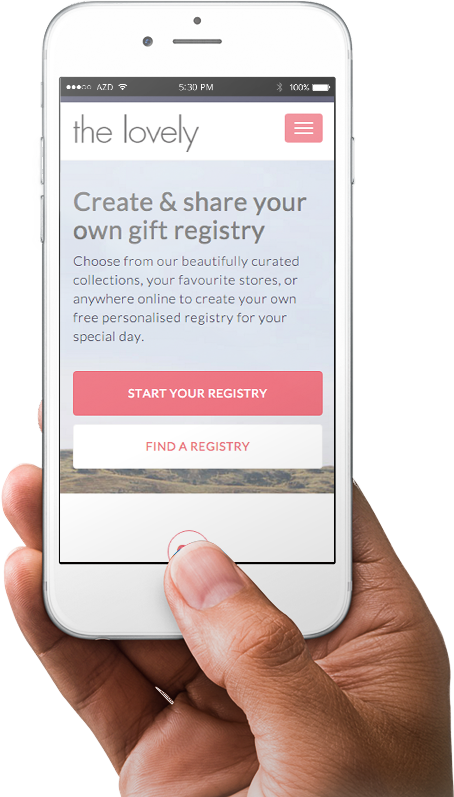 The Lovely Registry homepage on a mobile device