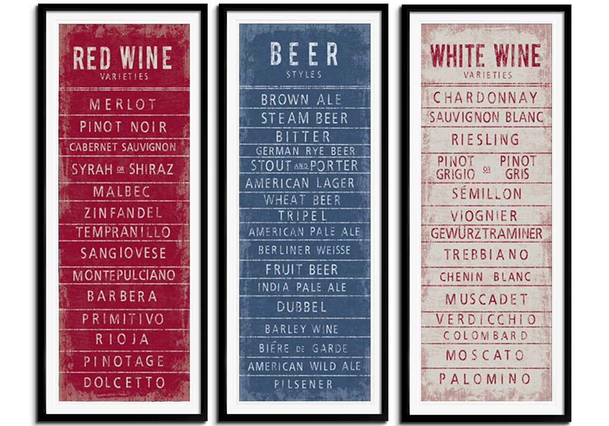 Vintage Wine & Beer Menus - Set of 3 by 