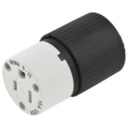Hubbell Wiring Device-Kellems 515SC Straight Body Straight Blade Connector, 125 VAC, 15 A, 2 Poles, 3 Wires, Black/White