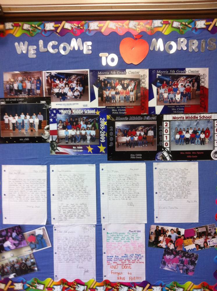 "Welcome" letters to new students, at the beginning of the school year from former students in my classroom.