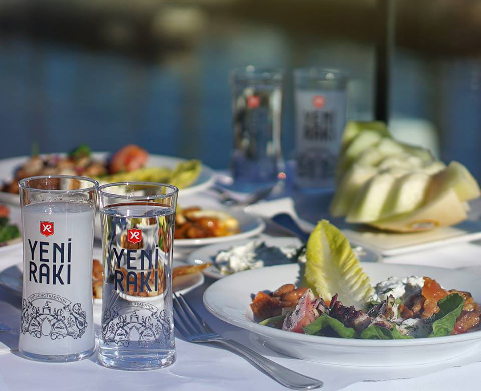 Yeni Raki is a sweetened, often anise-flavoured, alcoholic drink that is  popular in Albania, Turkic countries, Turkey and in the Balkan countries as  an ap��ritif. Istanbul/ Turkey - April 2019 – Stock